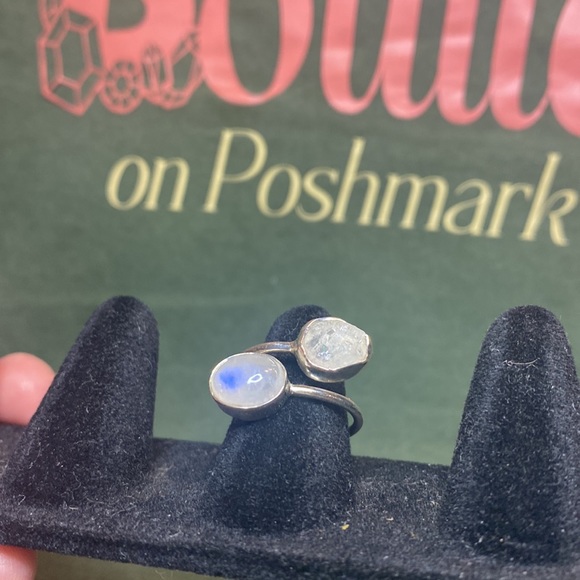 Solid Sterling Rainbow Moonstone Ring - Picture 2 of 4